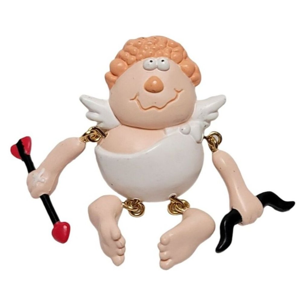 Hallmark Plastic Funny Amores Putto Cupid Bow Arrow Brooch, Signed